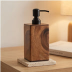 Vintage Wooden Soap Dispenser Black Pump, Solid Wood Frame, Refillable Liquid Soap Dispenser, Bathroom Kitchen Countertop Holder wooden frame styled in a warm home setting - 4