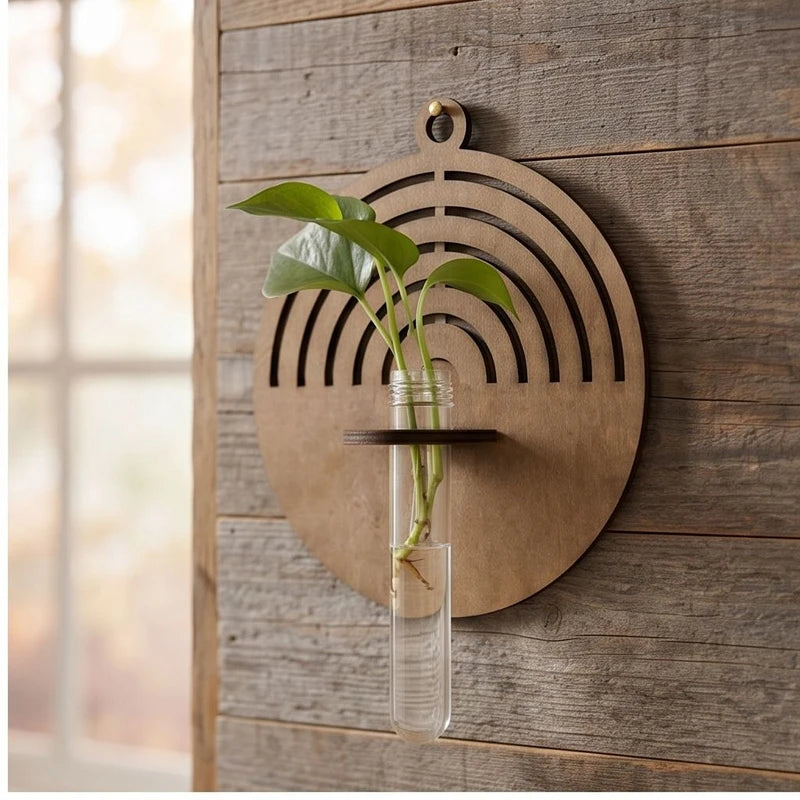 TK-MS8063 wood vase styled in a warm home setting
