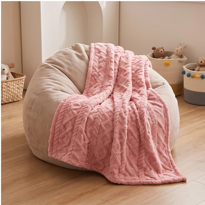 Pink fleece throw styled in a warm home setting - 3