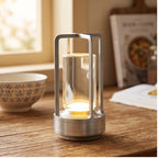Silver Rechargeable Wireless Table Lamp LED Touch Sensor Desktop Night Light Reading Lamp for Restaurant Hotel Bar Bedroom Decor Light lifestyle photo