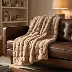 Brown Plush Textured Throw Blanket lifestyle photo - 2