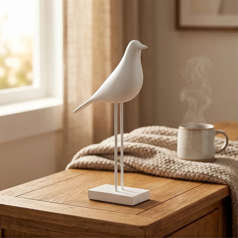 White (Short) Corvina Resin Bird Sculptures lifestyle photo