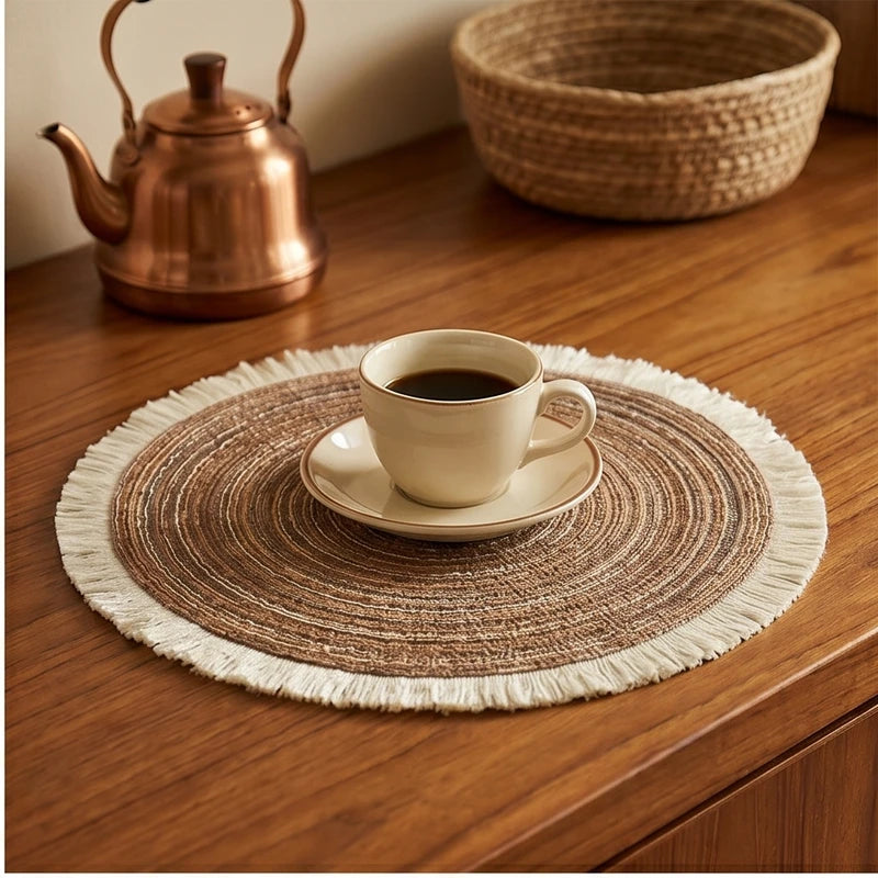 01 1pc Hot Selling Fringe Eco-friendly Household Non-Slip Heat-Resistant Morden Style Table Placemat Washable Mat For Dining Table lifestyle photo - 2