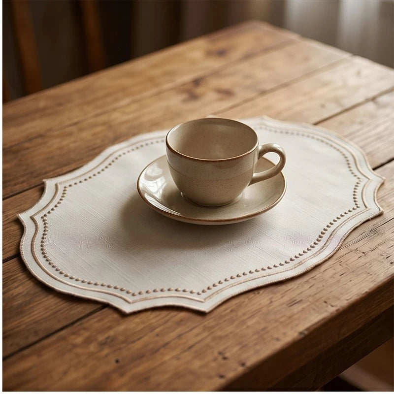 Camel Vintage Embroidered Fabric Placemat Imitation Cotton Linen Decorative Table Mat Napkins Washable French Lace Table Place Mat lifestyle photo