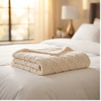 White fleece throw styled in a warm home setting