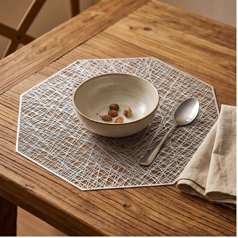 Silvery 1Pc Placemats Restaurant Hollow PVC Decoration Meal Mat Anti-hot Dining Table Line Mat Steak Plate Pad lifestyle photo