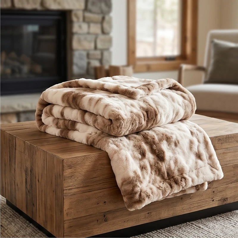 Tie Dye Brown Plush Textured Throw Blanket lifestyle photo - 2
