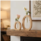 2 Piece Set Wooden Hydroponic Plant Vases With Reative Glass Tube Containers Decorative Vase For  Office Workspace Home Living Room wooden vases styled in a warm home setting - 4