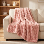 Pink Plush Textured Throw Blanket lifestyle photo - 2