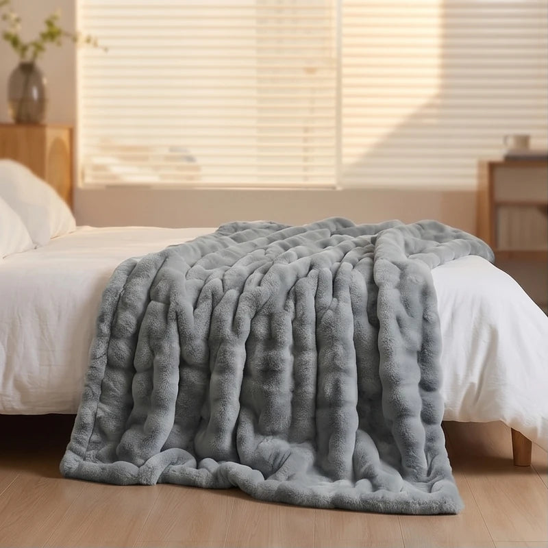 Gray Plush Textured Throw Blanket lifestyle photo