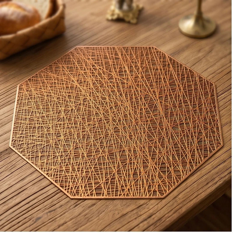 Bronze 1Pc Placemats Restaurant Hollow PVC Decoration Meal Mat Anti-hot Dining Table Line Mat Steak Plate Pad lifestyle photo