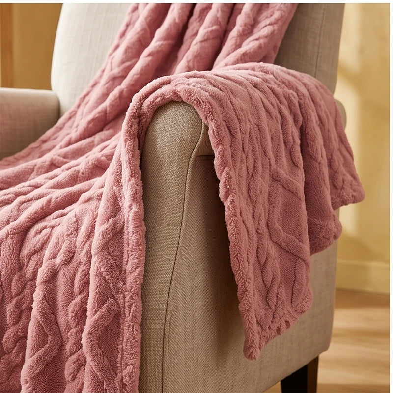 Pink fleece blanket styled in a warm home setting - 2