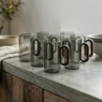 Smoked Glass Mug with Wooden Handle