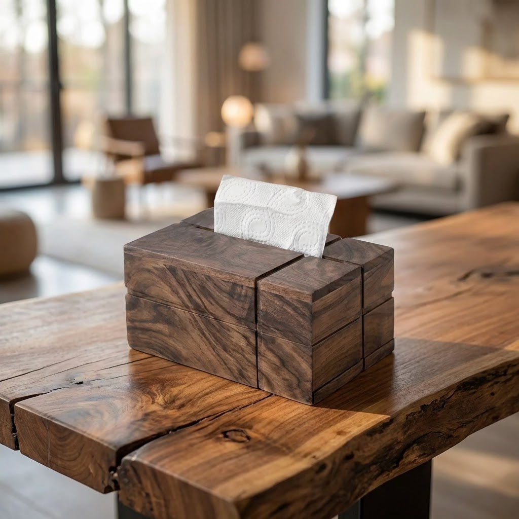 Nordic Geometric Wood Tissue Box