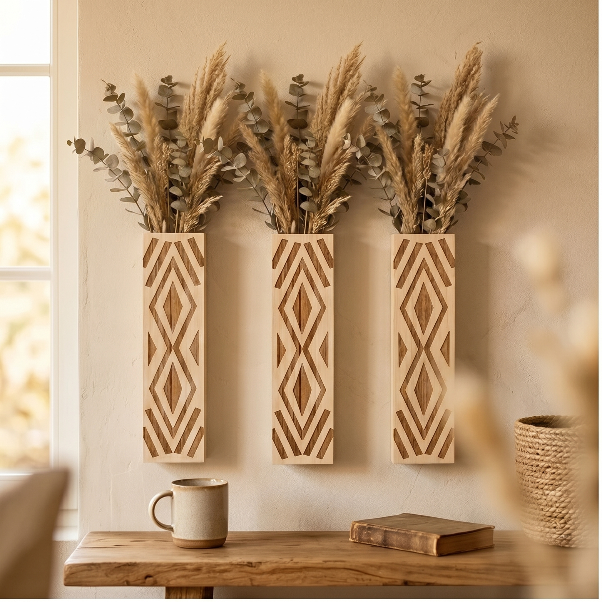 Marlow Carved Wood Wall Vases
